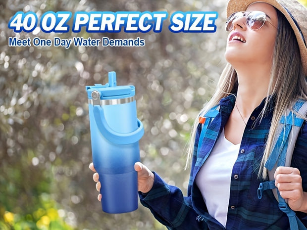 40oz Stainless Steel Vacuum Insulated Bottle – Leakproof, Double-Wall Insulation, Portable Handle, Gradient Color