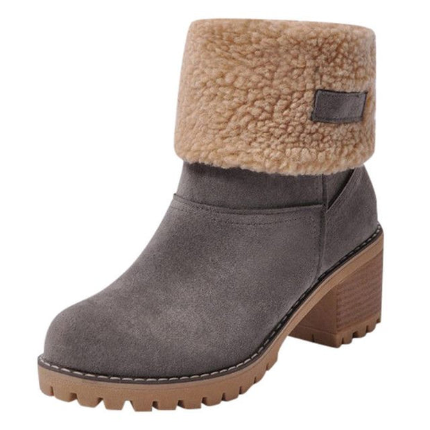 Womens Boots Female Winter Shoes Fur Snow Boots Warm Plush Women'S Shoes Square High Heel Ankle Boots Black Botas De Mujer - Luxe Ladies Moda