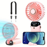 Portable Handheld Fan – 5-Speed USB Rechargeable, 5000mAh Personal Pocket Fan with LED Display, Quiet for Office, Travel, Outdoor, Home - Luxe Ladies Moda