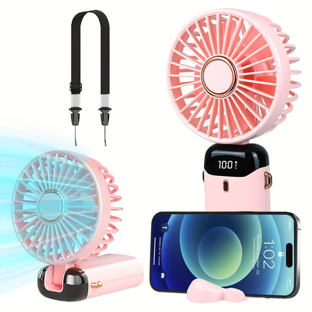 Portable Handheld Fan – 5-Speed USB Rechargeable, 5000mAh Personal Pocket Fan with LED Display, Quiet for Office, Travel, Outdoor, Home - Luxe Ladies Moda