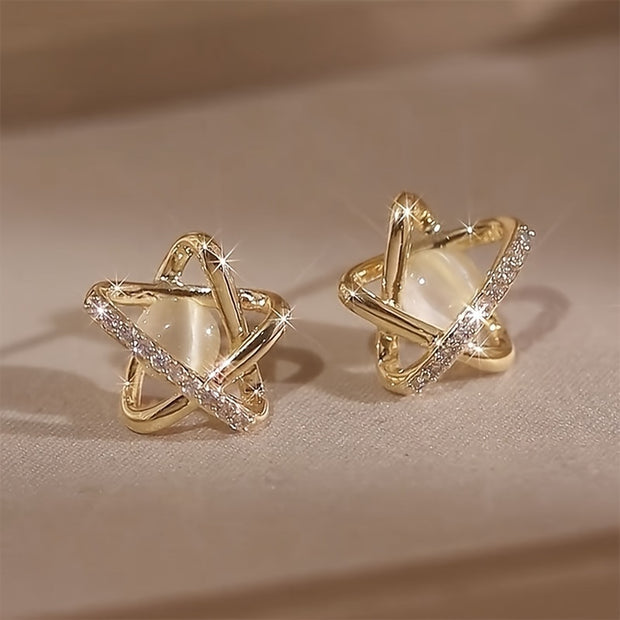 Imitation Cat'S Eye Stone Pentagram Earrings for Women with a High-End And Unique Temperament, Star Earrings And Earrings, Christmas Gifts for Friends - Luxe Ladies Moda
