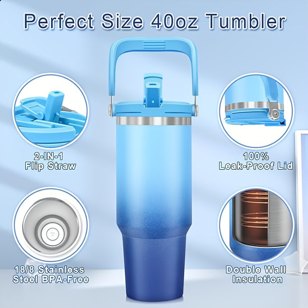 40oz Stainless Steel Vacuum Insulated Bottle – Leakproof, Double-Wall Insulation, Portable Handle, Gradient Color