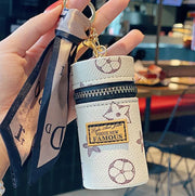 Designer Keychain Letter Key Lipstick Keychains Fashion PU Leather Purse Pendant Car Keyring Chain Charm Brown Flower Mini Bag Trinket Gift for Men Women - Luxe Ladies Moda