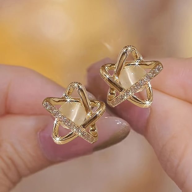 Imitation Cat'S Eye Stone Pentagram Earrings for Women with a High-End And Unique Temperament, Star Earrings And Earrings, Christmas Gifts for Friends - Luxe Ladies Moda
