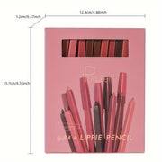 Pudaier 12 Pcs Lippie Pencil Waterproof Sweatproof Lip Liner Easy Coloring Non-fading Color Rendering Lip Makeup Set - Luxe Ladies Moda