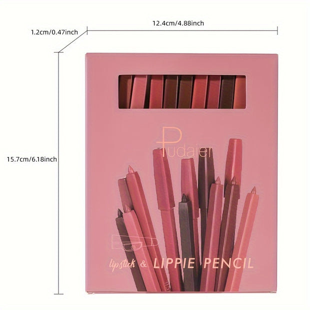 Pudaier 12 Pcs Lippie Pencil Waterproof Sweatproof Lip Liner Easy Coloring Non-fading Color Rendering Lip Makeup Set - Luxe Ladies Moda