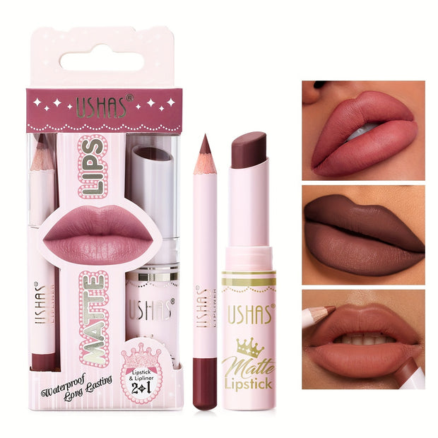 Ushas, 1Set, Long-Lasting Matte Nude Lipsticks With Lip Liner - Waterproof, 12 Shades, Makeup Essentials For Daily Wear, All Skin Types - Long-Lasting, Hydrating, And Nourishing Lip Care For Women - Luxe Ladies Moda