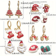 6-piece Set European And American Christmas Style Cute Asymmetrical Earrings For Women Small And Exquisite Temperament Simple Earrings New Style Trendy Snowflake - Luxe Ladies Moda
