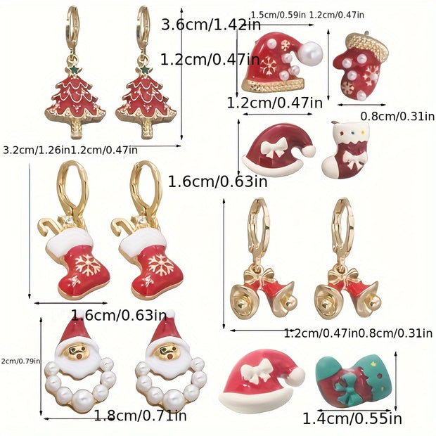 6-piece Set European And American Christmas Style Cute Asymmetrical Earrings For Women Small And Exquisite Temperament Simple Earrings New Style Trendy Snowflake - Luxe Ladies Moda