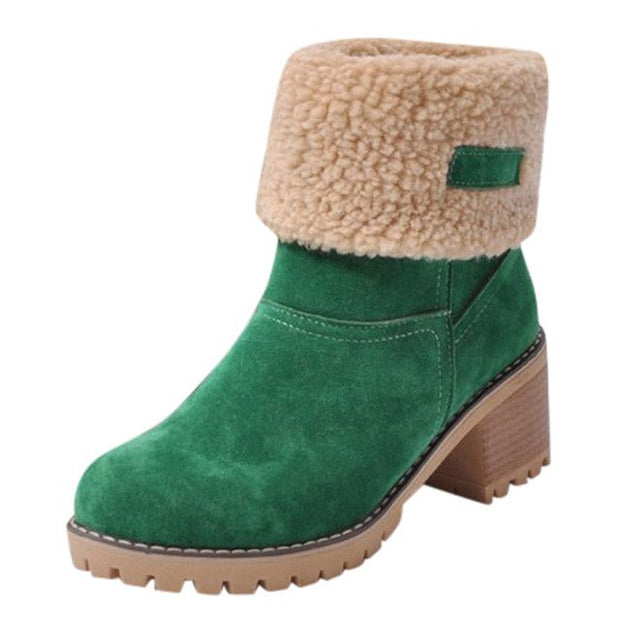 Womens Boots Female Winter Shoes Fur Snow Boots Warm Plush Women'S Shoes Square High Heel Ankle Boots Black Botas De Mujer - Luxe Ladies Moda