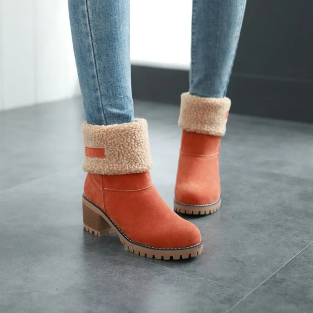 Womens Boots Female Winter Shoes Fur Snow Boots Warm Plush Women'S Shoes Square High Heel Ankle Boots Black Botas De Mujer - Luxe Ladies Moda