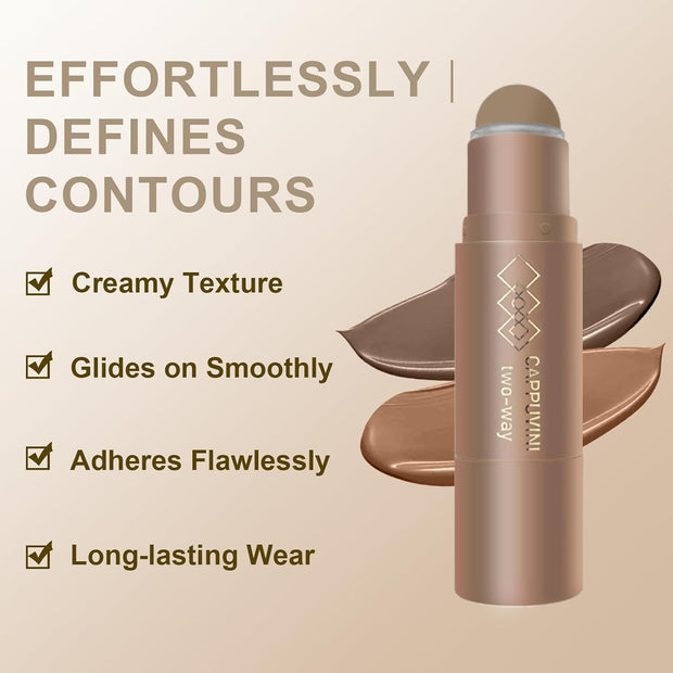 Cream Contour Stick for Warm Brown Skin,Warm Nose Contour Makeup Built-In Sponge, Smooth Long Lasting Bronzer, Blendable Lightweight Contouring Stick #02 Warm Brown