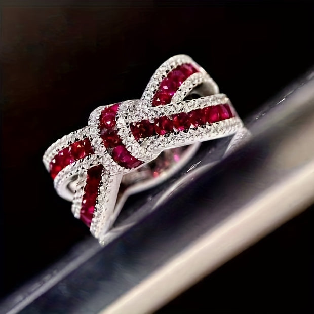Elegant Silver-Plated Bow Knot Ring with July Gemstone - Chic Gift for Engagement & Party - Luxe Ladies Moda