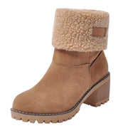 Womens Boots Female Winter Shoes Fur Snow Boots Warm Plush Women'S Shoes Square High Heel Ankle Boots Black Botas De Mujer - Luxe Ladies Moda