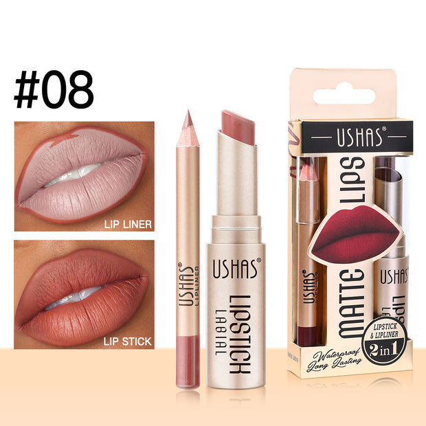 Ushas 12 color matte lipstick and lipliner two-color set - to achieve the perfect, lasting matte effect, with precise contour, suitable for all skin types of moisturizing formula, suitable for any occasion, is an ideal gift - Luxe Ladies Moda