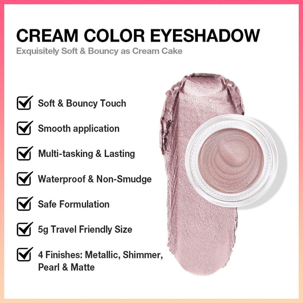 Cream Glitter Light Champagne Shimmer Metallic Eyeshadow Palette Makeup, Mini Instant Holographic Eyeshadow for Women, Sombras Crema Para Ojos, Talc, Paraben & Cruelty Free, 730
