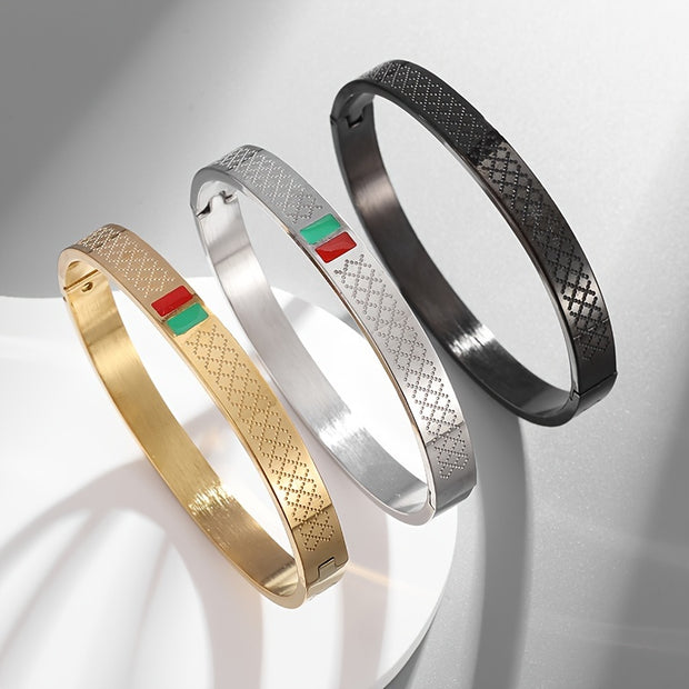 3pcs/set stainless steel green red enamel bracelets for women and men cuff bracelets for couples fashion luxury retro jewelry gifts - Luxe Ladies Moda