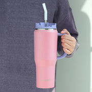 40 Oz Tumbler with Handle, Insulated Tumblers with Lid and Straw, Large Metal Sports Water Bottle Jug, Thermal Stainless Steel Travel Coffee Mug Cup, Cream - Luxe Ladies Moda