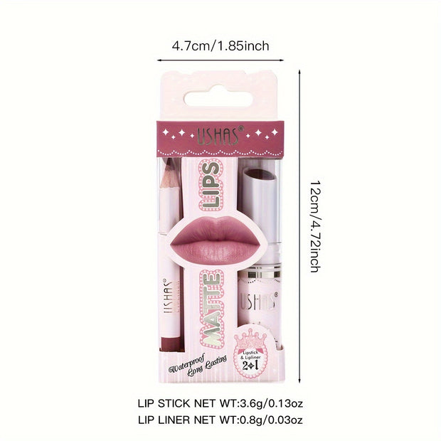 Ushas, 1Set, Long-Lasting Matte Nude Lipsticks With Lip Liner - Waterproof, 12 Shades, Makeup Essentials For Daily Wear, All Skin Types - Long-Lasting, Hydrating, And Nourishing Lip Care For Women - Luxe Ladies Moda