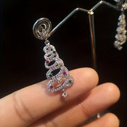 Luxurious 925 Sterling Silver Christmas Tree Drop Earrings – Dazzling Crystal Accents, Hypoallergenic, Nickel-Free