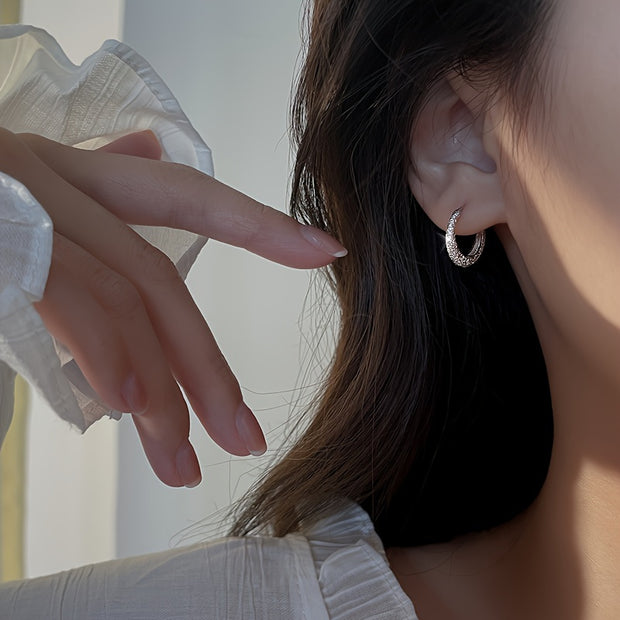 Sterling Silver Earrings, Starry River Shiny Glitter Hoop Earrings Frosted Shiny Hoop Earrings - Luxe Ladies Moda